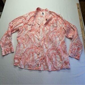 Ocean & Coast Long Sleeve Button Shirt 100% Linen Coral/White XL Spring Casual